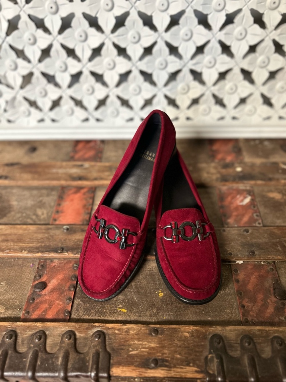 Stuart Weitzman Burgundy Suede Bit Loafers